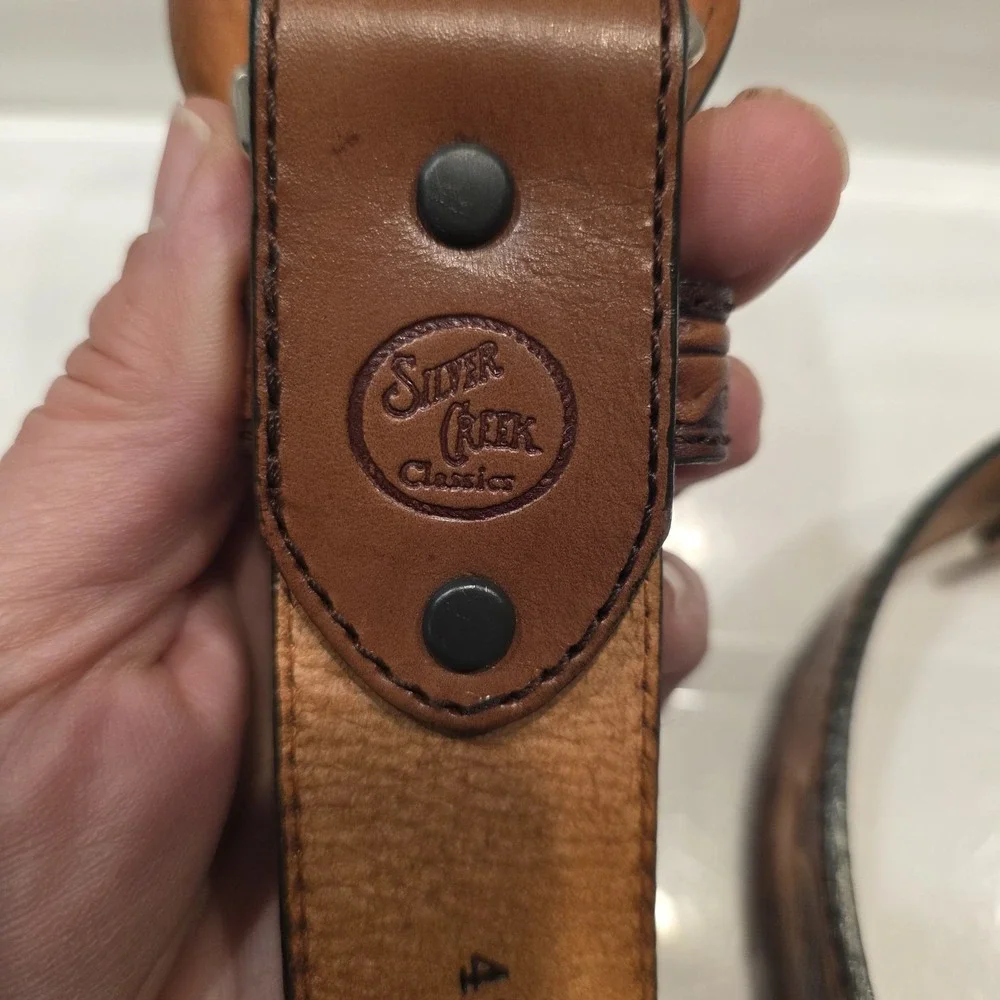 SILVER CREEK Leather Belt Eagle Buckle Mens 42 Western‎ American Rodeo Ranch